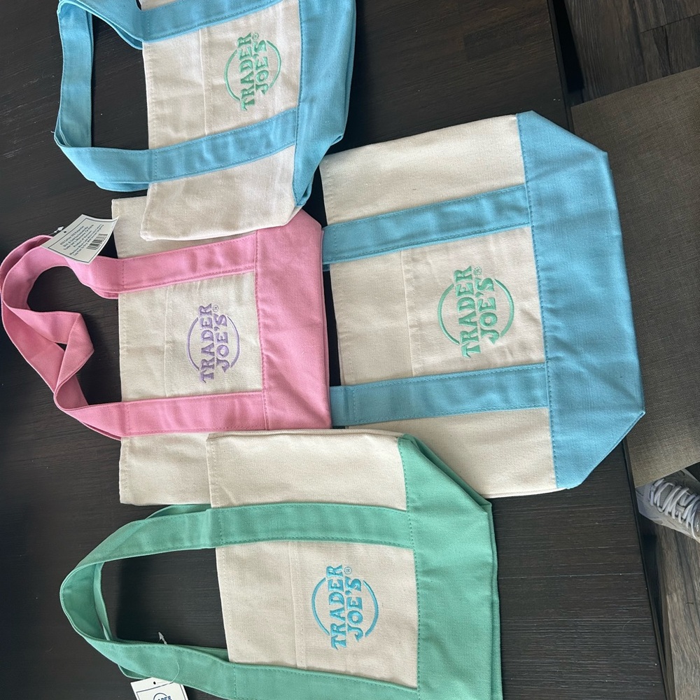 Trader Joe's Pastel Canvas Tote - Blue, Pink, Mint mini totes NWT